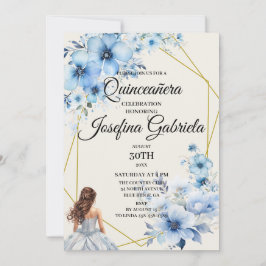 Quinceañera blue floral Invitation Kaart