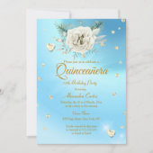 Quinceanera Blue Glitter Roos Floral Kaart (Voorkant)