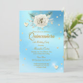 Quinceanera Blue Glitter Roos Floral Kaart (Staand voorkant)