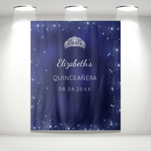 Quinceanera blue glitter-stof, aangepaste naam wandkleed