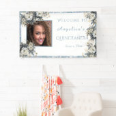 Quinceanera Blue Glitter Waterverf Flowers Spandoek (Insitu)