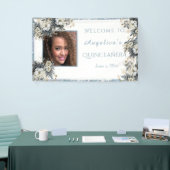 Quinceanera Blue Glitter Waterverf Flowers Spandoek (Beurs)