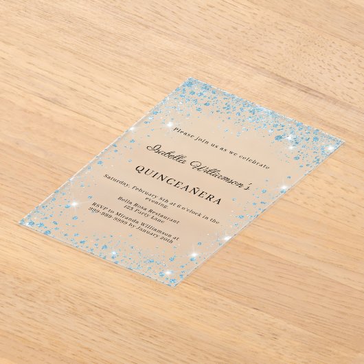 Quinceanera blue glitter winter party frosted acryl uitnodigingen (Laagn)