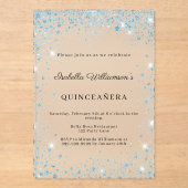 Quinceanera blue glitter winter party frosted acryl uitnodigingen (Voorkant)