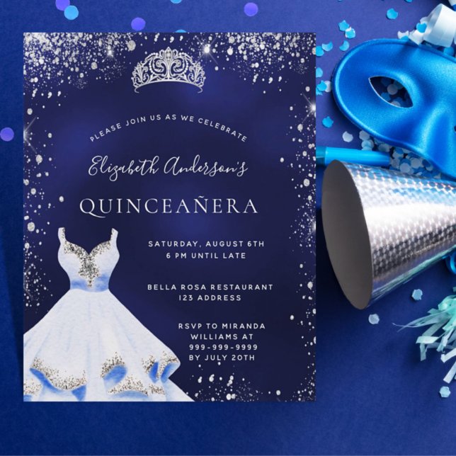 Quinceanera blue-jurk tiara-uitnodiging (Creator heeft geüpload)