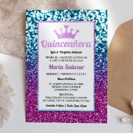 Quinceañera Blue Paars Elegant Spanish Invitation