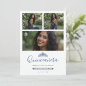 Quinceañera Blue Princess Tiara 3-Photos Spanish Kaart (Staand voorkant)