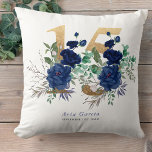 Quinceanera Blue Roos Floral Gold Number 15 Kussen<br><div class="desc">Gepersonaliseerde 15e verjaardag kussen - prachtige gave om de Quinceañera van een speciale jonge vrouw te vieren. Het ontwerp is voorzien van een gouden getal van 15, voorzien van prachtige blauw roos bloei, groen en bladeren. De sjabloon is klaar voor u om u te personaliseren, met de naam en datum...</div>