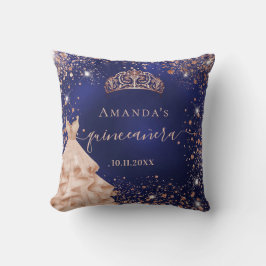 Quinceanera blue roos goudtiara jurk kussen