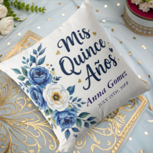 Quinceanera Blue Roos, op maat gesneden Mis Quince Kussen