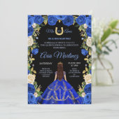 Quinceañera Blue Rozen Floral Black background in Kaart (Staand voorkant)