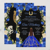 Quinceañera Blue Rozen Floral Black background in Kaart (Voorkant / Achterkant)