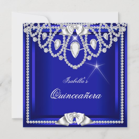 Quinceanera Blue Silver Diamond Party 15th Kaart (Voorkant)