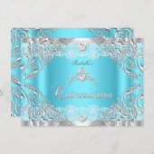 Quinceanera Blue Silver Diamond Tiara 15e partij 2 Kaart (Voorkant / Achterkant)