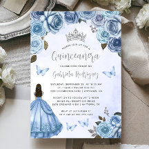 Quinceañera Blue Silver Floral Waterverf