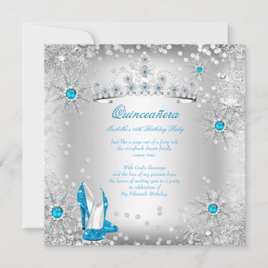Quinceanera Blue Silver Winter Wonderland Kaart (Voorkant)