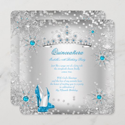 Quinceanera Blue Silver Winter Wonderland Kaart (Voorkant / Achterkant)