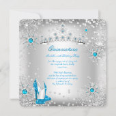 Quinceanera Blue Silver Winter Wonderland Kaart (Voorkant)