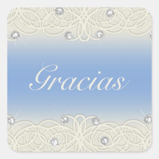 Quinceanera Blue Sparkle en Lace Vierkante Sticker (Voorkant)