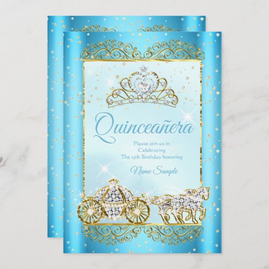 Quinceanera Blue-sprookje Cinderella Kaart (Voorkant / Achterkant)