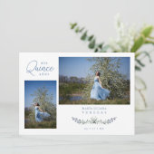 Quinceañera Blue Trendy Branches Español 2 Photos Kaart (Staand voorkant)