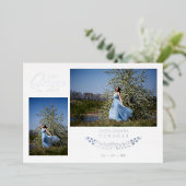 Quinceañera Blue Trendy Branches Spanish 2 Photos Folie Uitnodiging (Staand Voorkant)