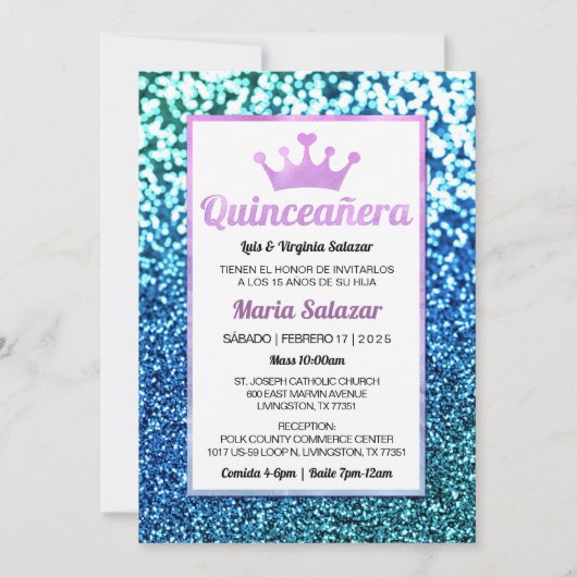 Quinceanera Blue Turquoise Glam Kaart (Voorkant)