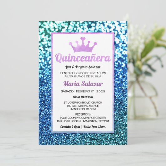 Quinceanera Blue Turquoise Glam Kaart (Staand voorkant)