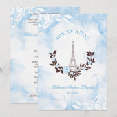 Quinceañera Blue Watercolor Chic Paris Eiffel Kaart (Voorkant / Achterkant)