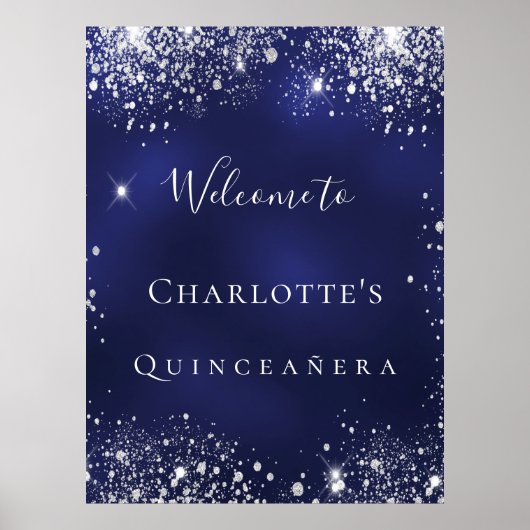 Quinceanera blue zilter glitter poster (Voorkant)