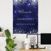 Quinceanera blue zilter glitter poster (Thuiskantoor)