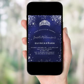 Quinceanera blue zilveren glitter kaart