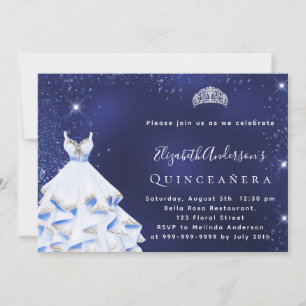 Quinceanera blue zilveren glitter tiara kaart