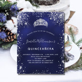 Quinceanera blue zilveren glitter uitnodiging briefkaart
