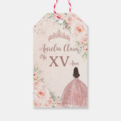 Quinceañera Blush Bloem Roze Goud Prinsessen Jurk Cadeaulabel (Achterkant)