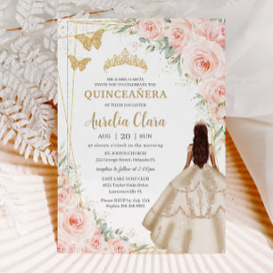 Quinceanera Blush Bloemen Champagne jurk jurk Kaart