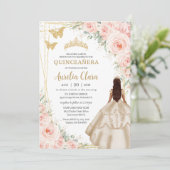 Quinceanera Blush Bloemen Champagne jurk jurk Kaart (Staand voorkant)