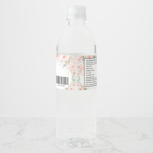 Quinceañera Blush Bloemen Jurk Sweet 16 Verjaardag Waterfles Etiket (Achterkant)