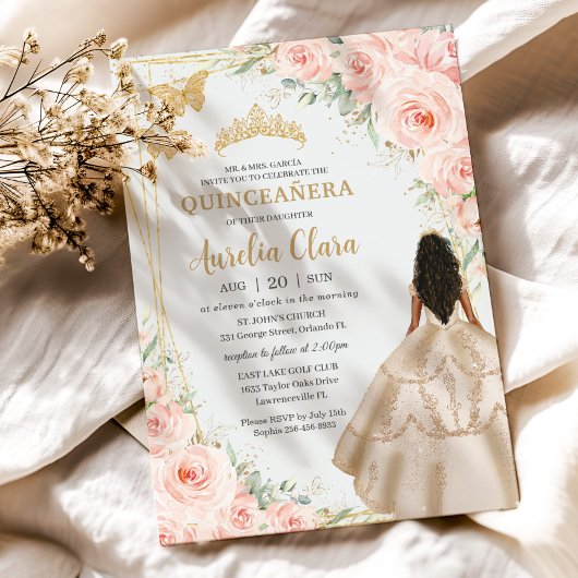 Quinceanera Blush Bloemen Prinses Champagne Jurk Kaart