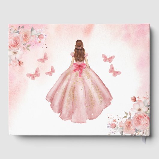 Quinceañera Blush Bloemen Prinses Vlinders Goud Gastenboek (Achterkant)