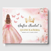 Quinceañera Blush Bloemen Prinses Vlinders Goud Gastenboek (Voorkant)