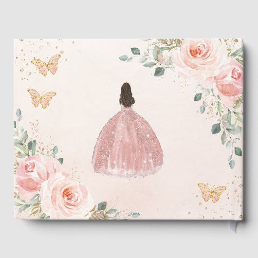 QUINCEANERA Blush Bloemen Prinses Vlinders Goud Gastenboek (Achterkant)