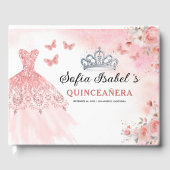 Quinceañera Blush Bloemen Prinses Vlinders Goud Gastenboek (Voorkant)