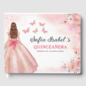 Quinceañera Blush Bloemen Prinses Vlinders Goud Gastenboek (Voorkant)