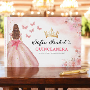 Quinceañera Blush Bloemen Prinses Vlinders Goud Gastenboek