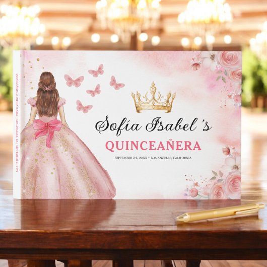 Quinceañera Blush Bloemen Prinses Vlinders Goud Gastenboek