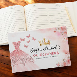 Quinceañera Blush Bloemen Prinses Vlinders Goud Gastenboek