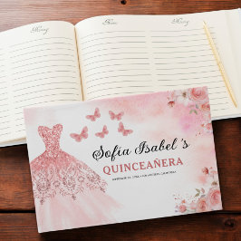 Quinceañera Blush Bloemen Prinses Vlinders Goud Gastenboek