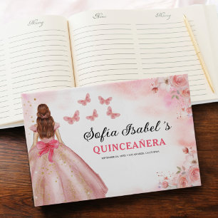 Quinceañera Blush Bloemen Prinses Vlinders Goud Gastenboek