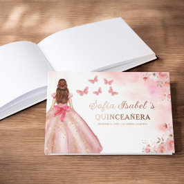 Quinceañera Blush Bloemen Prinses Vlinders Goud Gastenboek